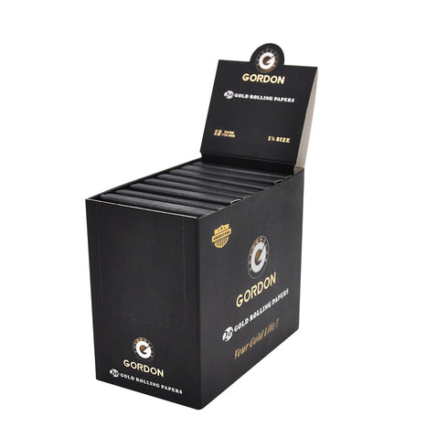 GORDON 24K Gold Rolling Papers, 1 1/4 Size Organic Rolling Paper, 2 PCS / Pack 12 Packs / Box